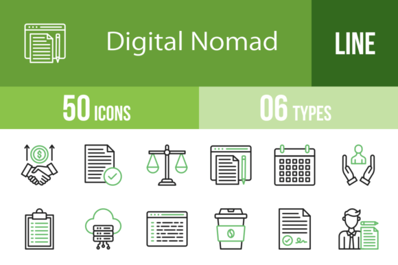 50 Digital Nomad Green Black Icons: Design-Ready Graphics