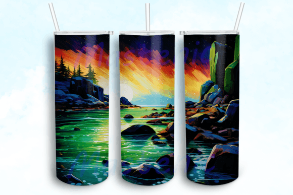 Aurora Borealis over Coastal Rocks: Graphics for Crafts & Branding