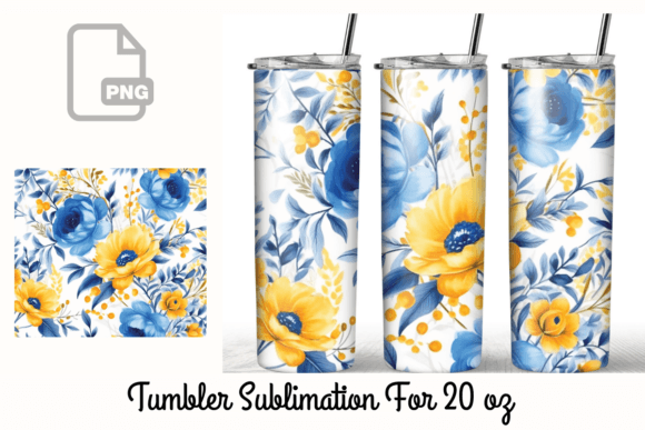 Blue Yellow Flower Tumbler Wrap: Graphics & Graphic Templates