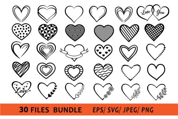 Bundle of 30 Heart Designs: Minimalist Graphics & Illustrations