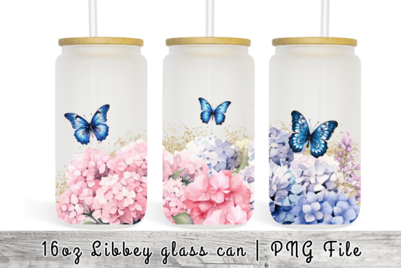 Butterfly Hydrangea Tumbler Graphics & Templates