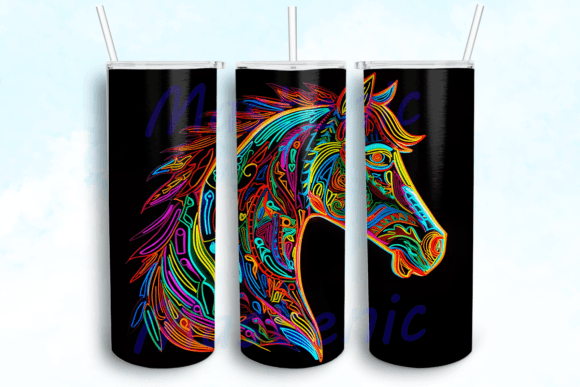 Colorful Horse Neon 20oz Skinny Tumbler: Graphics & Crafts