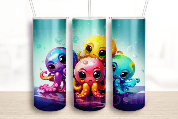 Cute Cartoon Octopuses Tumbler: Graphics for Crafts