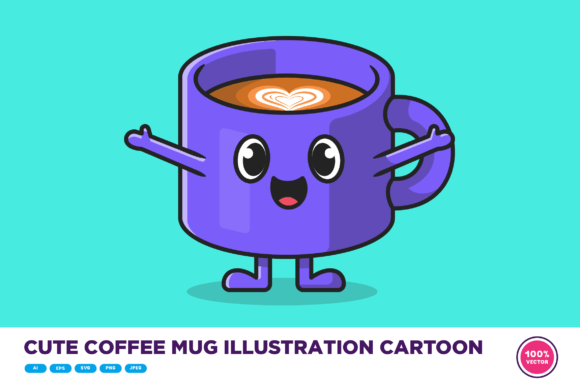 Cute Coffee Mug Illustration Cartoon: Graphics & Illustrations for Warm, Approachable Brands