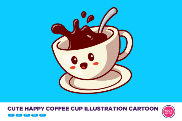 Cute Happy Coffee Cup Illustration Graphics Review