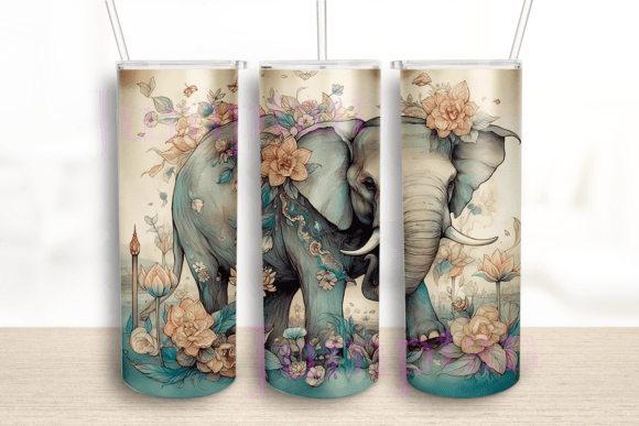 Elephants with Flowers 20 Oz Tumbler: Graphics for Crafts & Content