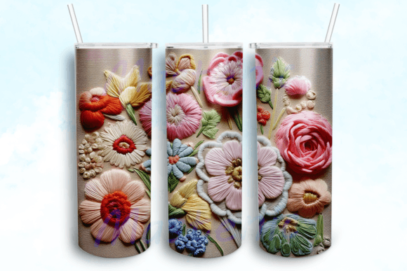 Embroidered Flowers 20oz Skinny Tumbler Graphics & Crafts
