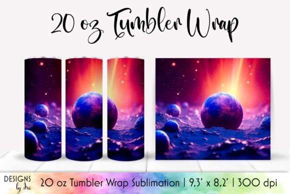 Glowing Neon Planets Tumbler Wrap: Graphics & Tumbler Wraps