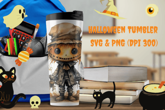 Halloween Tumber Wrap Watercolor Girls Graphics & Illustrations