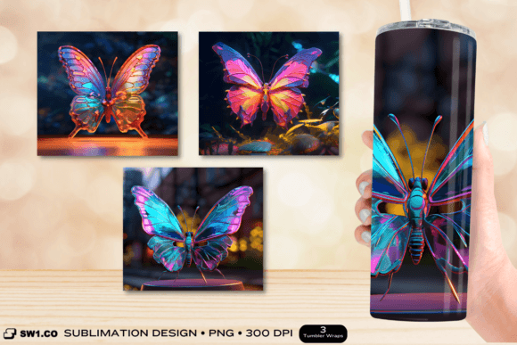 Neon Butterfly Tumbler Wrap for Graphics & Crafts