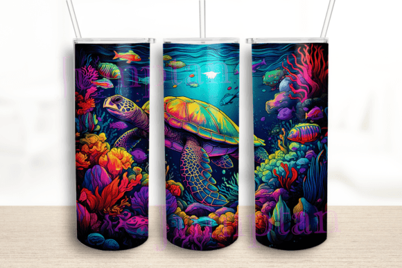 Neon Colorful Turtle Tumbler Graphics for Crafts