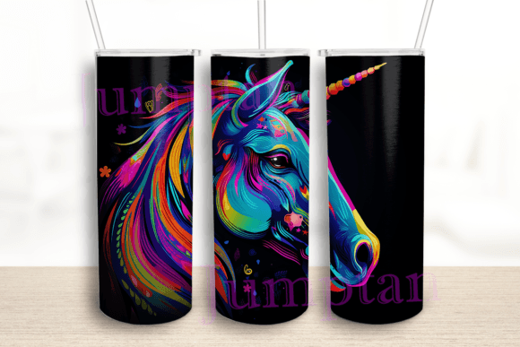 Neon Colorful Unicorn Tumbler Graphics for Crafts