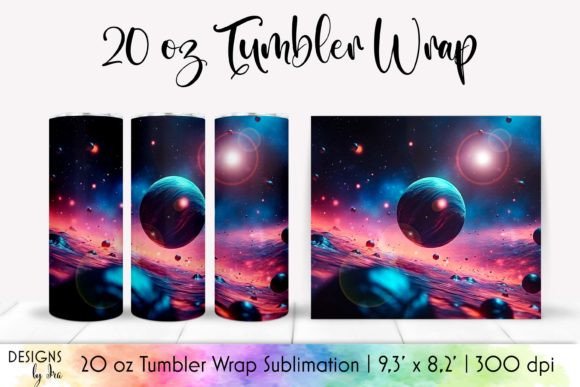 Neon Light Planets Tumbler Wrap: Graphics & Tumbler Wraps