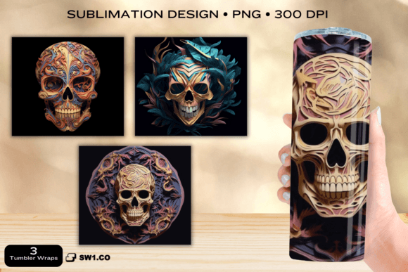 Tumbler Wrap Skull Paper Cut: Graphics for Bold Crafts Brands